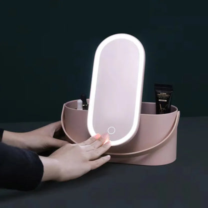 Portable Makeup Box with LED Mirror